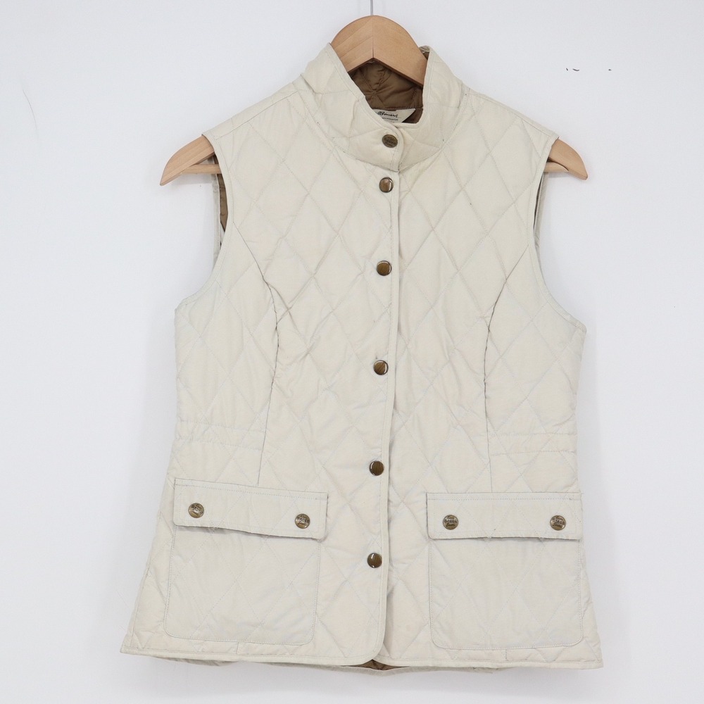 Eddie Bauer Vest Womens XS Quilted Goose Down Cream Snap Front Pockets Good